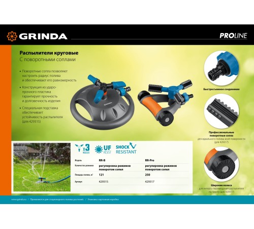 GRINDA 121 м², 3 сопла, на подставке, круговой распылитель RR-B 429315 PROLine GRINDA 121 м², 3 сопла, на подставке, круговой распылитель RR-B 429315 PROLine