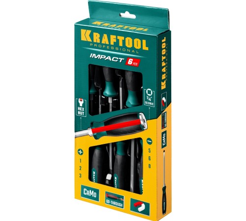 KRAFTOOL набор из 6 предметов ударных отверток IMPACT 25025 PRO KRAFTOOL набор из 6 предметов ударных отверток IMPACT 25025 PRO