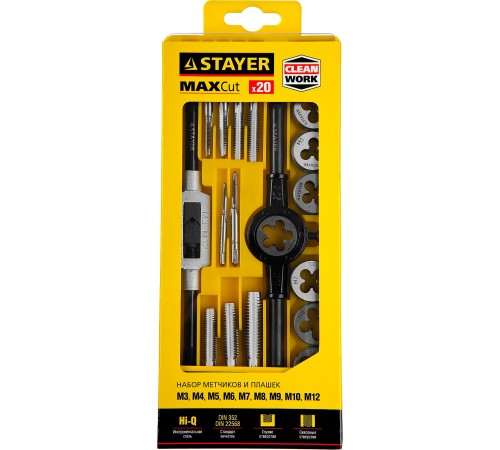 STAYER 20 предметов, легированная сталь, набор метчиков и плашек MaxCut 28012-H20 STAYER 20 предметов, легированная сталь, набор метчиков и плашек MaxCut 28012-H20