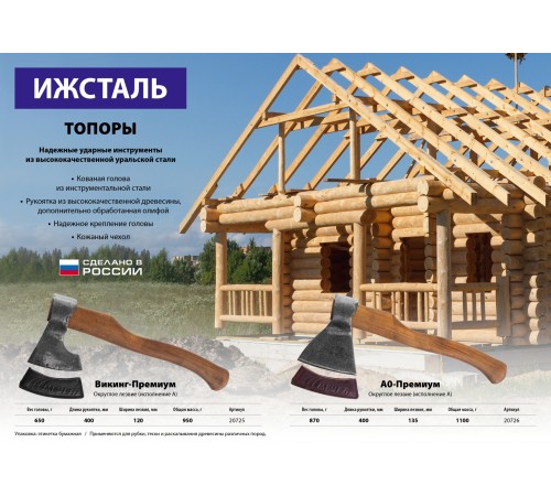 Ижсталь-ТНП Викинг-Премиум, 650/950 г, 400 мм, кованый топор (20725) Ижсталь-ТНП Викинг-Премиум, 650/950 г, 400 мм, кованый топор (20725)