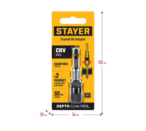 STAYER DC 65, Адаптер с регулировкой глубины вкручивания для ГКЛ (26741) STAYER DC 65, Адаптер с регулировкой глубины вкручивания для ГКЛ (26741)