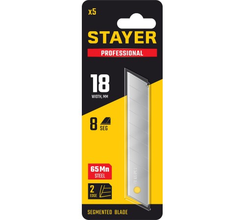 STAYER 18 мм, 5 шт., лезвия сегментированные 0915-S5 STAYER 18 мм, 5 шт., лезвия сегментированные 0915-S5