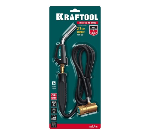 KRAFTOOL KS-8000, со шлангом 1.4м с пьезоподжигом на баллон турбо нагрев + 30% 2000°C, Газовая горелка Blue Fire (55512) KRAFTOOL KS-8000, со шлангом 1.4м с пьезоподжигом на баллон турбо нагрев + 30% 2000°C, Газовая горелка Blue Fire (55512)