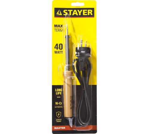 STAYER 40 Вт, 220 В, конус, деревянная рукоятка, электропаяльник, Maxterm 55310-40 Master STAYER 40 Вт, 220 В, конус, деревянная рукоятка, электропаяльник, Maxterm 55310-40 Master