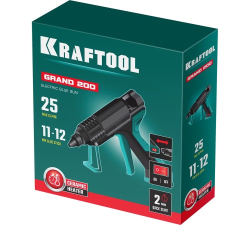 KRAFTOOL Grand 200, d 11 - 12 мм, 25 г/мин, электрический термоклеевой пистолет (06839) KRAFTOOL Grand 200, d 11 - 12 мм, 25 г/мин, электрический термоклеевой пистолет (06839)