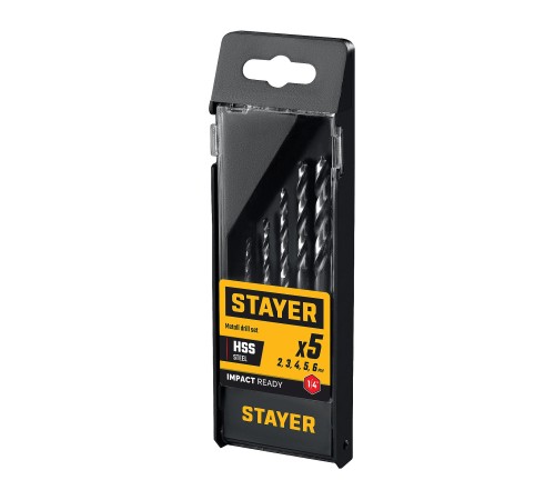 STAYER НЕХ-1/4″, 5 шт, набор сверл по металлу для винтовёртов и шуруповертов IMPACT READY (29603-H5) STAYER НЕХ-1/4″, 5 шт, набор сверл по металлу для винтовёртов и шуруповертов IMPACT READY (29603-H5)