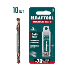 KRAFTOOL DOUBLE Сo-8 3.0х46мм, Сверло двухстороннее по металлу, сталь M42(+8%Co), класс А (29654-3.0-10)