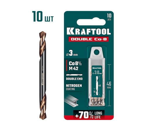 KRAFTOOL DOUBLE Сo-8 3.0х46мм, Сверло двухстороннее по металлу, сталь M42(+8%Co), класс А (29654-3.0-10) KRAFTOOL DOUBLE Сo-8 3.0х46мм, Сверло двухстороннее по металлу, сталь M42(+8%Co), класс А (29654-3.0-10)