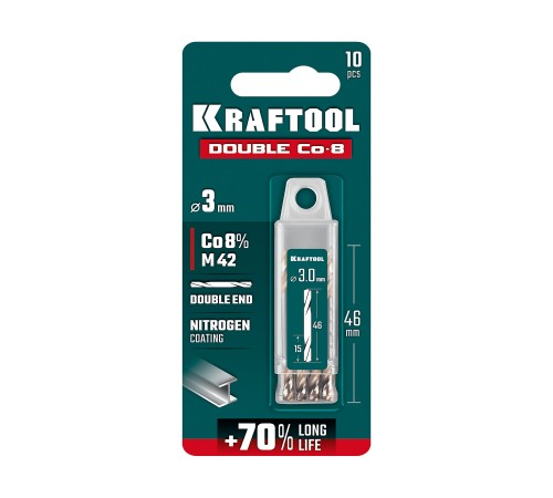 KRAFTOOL DOUBLE Сo-8 3.0х46мм, Сверло двухстороннее по металлу, сталь M42(+8%Co), класс А (29654-3.0-10) KRAFTOOL DOUBLE Сo-8 3.0х46мм, Сверло двухстороннее по металлу, сталь M42(+8%Co), класс А (29654-3.0-10)