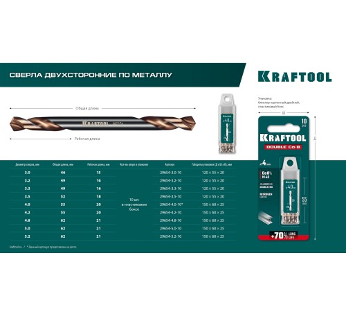 KRAFTOOL DOUBLE Сo-8 3.0х46мм, Сверло двухстороннее по металлу, сталь M42(+8%Co), класс А (29654-3.0-10) KRAFTOOL DOUBLE Сo-8 3.0х46мм, Сверло двухстороннее по металлу, сталь M42(+8%Co), класс А (29654-3.0-10)