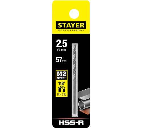 STAYER Ø 2.5 х 57 мм, сверло спиральное по металлу 29602-2.5 Professional STAYER Ø 2.5 х 57 мм, сверло спиральное по металлу 29602-2.5 Professional
