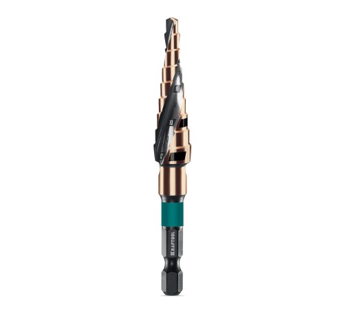KRAFTOOL COBALT 4-12мм, 9 ступеней, азотирование, винтовая спираль, сверло ступенчатое(29691-4-12-9) KRAFTOOL COBALT 4-12мм, 9 ступеней, азотирование, винтовая спираль, сверло ступенчатое(29691-4-12-9)