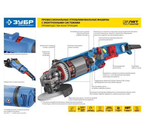 ЗУБР 2600 Вт, d230 мм, УШМ, АВТ, Профессионал (УШМ-П230-2600 ПВ)