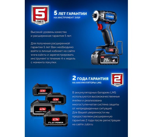 ЗУБР 20 В, 1000 Н·м, 2 АКБ LMS (4 А·ч), бесщеточный ударный гайковерт, кейс, ПРОФЕССИОНАЛ (GB-1000-42)