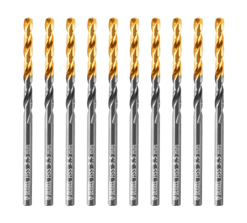 Сверло по металлу, 3,5 мм, HSS-Tin, Golden Tip, 10 шт. Denzel