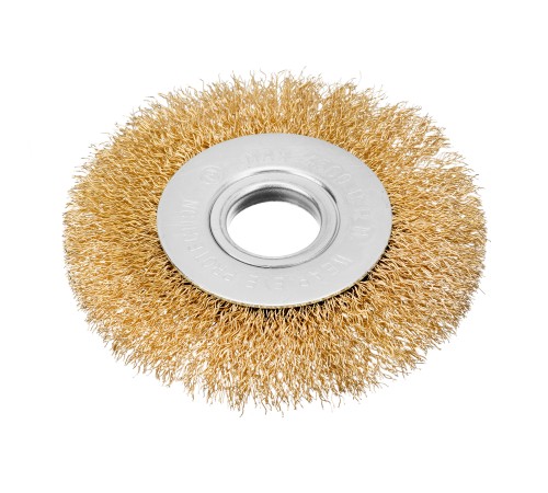 Щетка для УШМ, 100 мм, посадка 22.2 мм, плоская, латунированная витая проволока Matrix