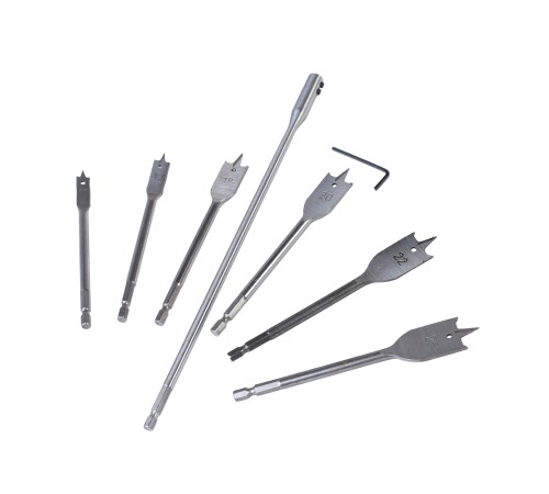 Набор сверел по дереву перовых 10-25 мм, удлиннитель 300 мм