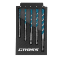 Набор сверл универсальных, Multipurpose PRO, 6-гр. хвостовик, 4-10мм, 5шт Gross