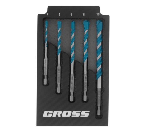 Набор сверл универсальных, Multipurpose PRO, 6-гр. хвостовик, 4-10мм, 5шт Gross