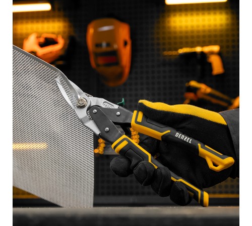 Ножницы по металлу, 270 мм, прямой и правый рез, сталь-СrMo, трехкомпонентные рукоятки Denzel