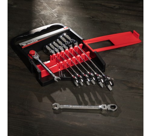 Набор ключей комбинированных, трещеточных шарнирных 8 шт Matrix