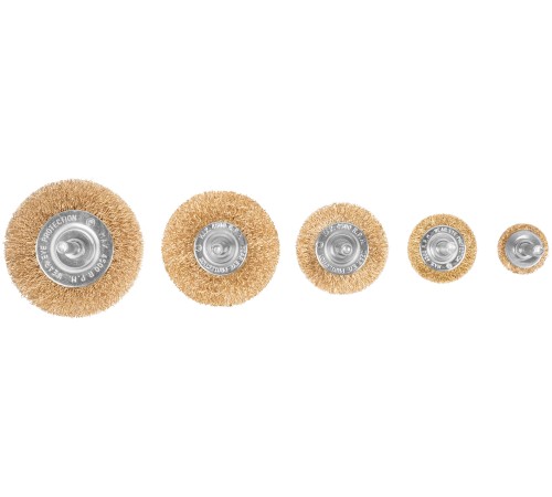 Набор щеток для дрели, 5 шт. ("Плоские" 25,38,50,65,75 мм, латунированная витая проволока, CUTOP Profi CUTOP