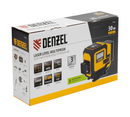 Лазерный уровень мультипризменный DLV-360-3T, 30 м, зеленый луч, Li-Ion 2,4 Aч, штатив  Denzel