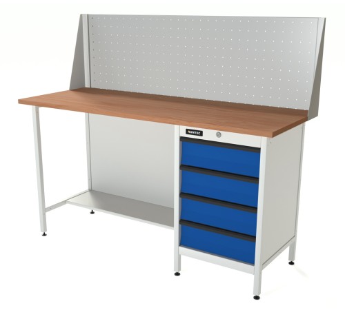 RUNTEC RTS16F-TS4-NS-P16-5005(7035) Верстак серии Standart, 1600 мм, фанера, тумба с 4-мя ящиками, экран 500, синий (светло-серый) RAL 5005 (7035)