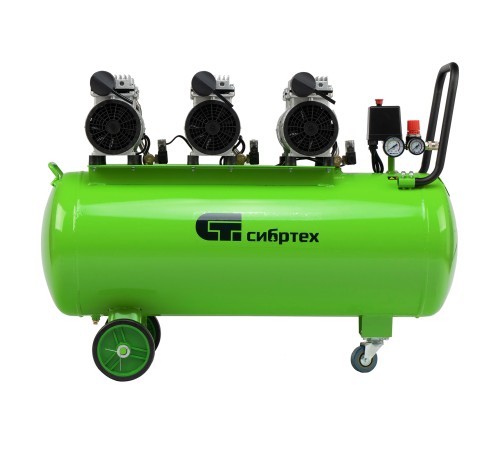 Компрессор безмаслянный малошумный МБ 2250/100, 2250 Вт, 100л, 400 л/мин// Сибртех