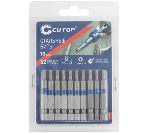 Биты стальные, 10 шт., CUTOP Profi, TORX T15, 50 мм CUTOP Биты стальные, 10 шт., CUTOP Profi, TORX T15, 50 мм CUTOP
