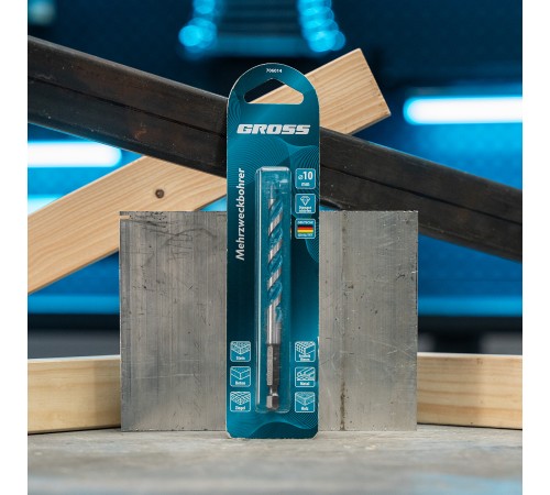 Сверло универсальное, Multipurpose PRO, 6-гр. хвостовик, 10мм Gross Сверло универсальное, Multipurpose PRO, 6-гр. хвостовик, 10мм Gross