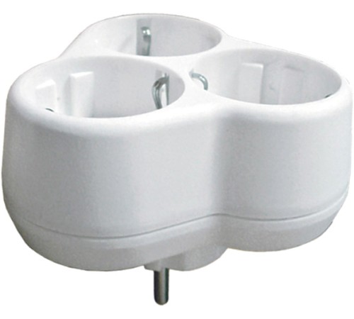 Разветвитель электрический "UNIVERSAL", 3 гнезда, с заземлением, 16А 250 В, круглый, белый CHINA