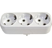 Разветвитель электрический "UNIVERSAL", 3 гнезда, с заземлением, 16А 250 В, плоский, белый РОС