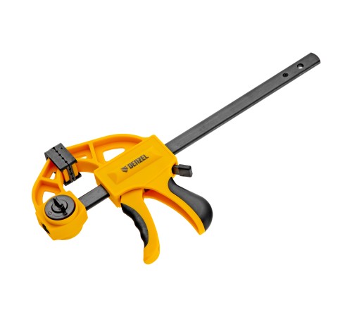 Струбцина F-образная, быстрозаж., 6"x 2 3/4", 150х70мм, пласт.корпус,фиксатор,двухк. рук-ка Denzel