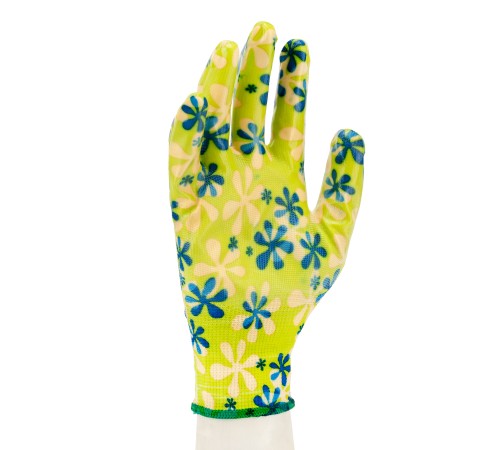 Перчатки садовые из полиэстера с нитрильным обливом, зеленые, M Palisad