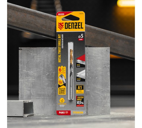 Сверло спиральное по металлу 5 x 86мм, Р6М5, Golden Tip, многогранная заточка Denzel