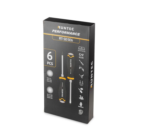 RUNTEC RT-SD3E6 Набор усиленных отверток RUNTEC CrV со сквозным стержнем в ложементе EVA, 6 предметов RUNTEC RT-SD3E6 Набор усиленных отверток RUNTEC CrV со сквозным стержнем в ложементе EVA, 6 предметов