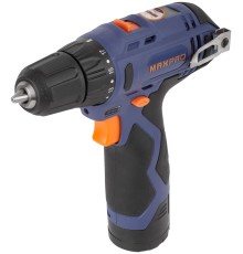 MAX-PRO Дрель-Шуруповерт аккумуляторная 12 В; 0-350/0-1300 об/мин; 10 мм; 26 Нм; 2 батареи (Li-Ion) х1,3 Ач; 17+1; 1 ч.; регулировка оборотов; резинов MPCD12Li/2E