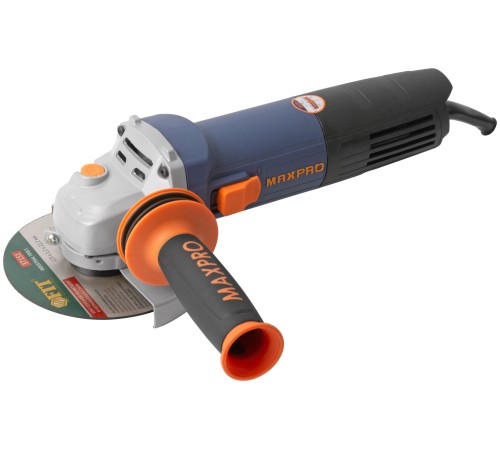 MAX-PRO Шлифмашина угловая 1200 Вт; 11500 об/мин; защитный кожух 125 мм; антивибрационная ручка; дополнительные щетки; 2,2 кг; кор. MPAG1200/125Q