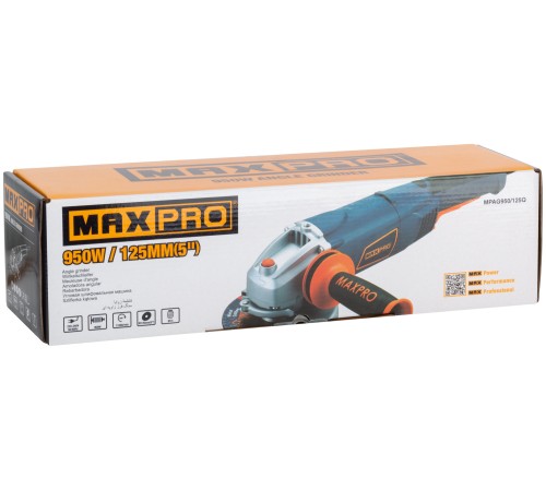 MAX-PRO Шлифмашина угловая 950 Вт; 11000об/мин; быстрозажимной кожух 125мм; длинная; антивибрационная ручка; 2,3 кг; кор. MPAG950/125Q MAX-PRO Шлифмашина угловая 950 Вт; 11000об/мин; быстрозажимной кожух 125мм; длинная; антивибрационная ручка; 2,3 кг; кор. MPAG950/125Q