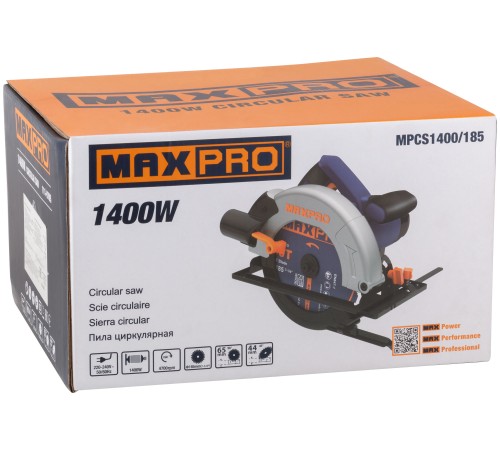 MAX-PRO Пила циркулярная 1400 Вт; 185/20 мм; 4700 об/мин; 4,3 кг; коробка MPCS1400/185L MAX-PRO Пила циркулярная 1400 Вт; 185/20 мм; 4700 об/мин; 4,3 кг; коробка MPCS1400/185L