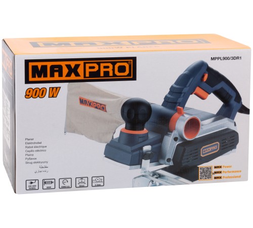 MAX-PRO Рубанок электрический 900 Вт; 16000 об/мин; 82 мм; рез 0-3 мм; паз 0-16 мм; 3,2 кг; защ. пятка; резиновые вставки; пылесборник; дополнительные MPPL900/3DR1 MAX-PRO Рубанок электрический 900 Вт; 16000 об/мин; 82 мм; рез 0-3 мм; паз 0-16 мм; 3,2 кг; защ. пятка; резиновые вставки; пылесборник; дополнительные MPPL900/3DR1