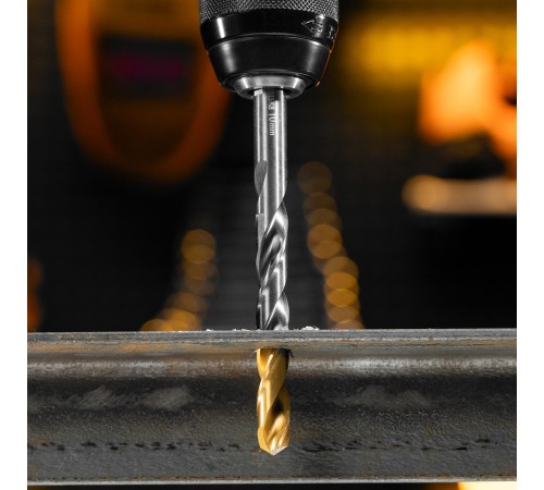 Набор сверл по металлу, 1-10 мм, Р6М5К8-TiN, Golden Tip, 10 шт Denzel