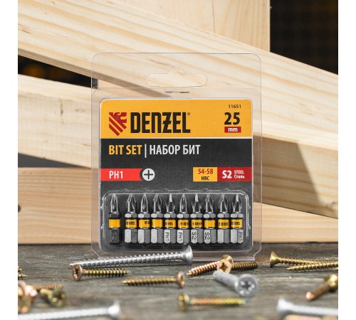 Бита PH1х25, сталь S2, шестигранный профиль, 10 шт. Е 6,3 Denzel Бита PH1х25, сталь S2, шестигранный профиль, 10 шт. Е 6,3 Denzel