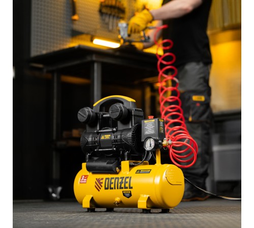 Компрессор безмасл. малошумный DLP-950/10, 950Вт,10 л, 2850 об/мин, 170 л/мин Denzel