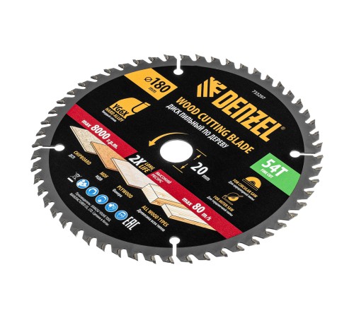 Пильный диск по дереву ф180 х 20 мм, 54зубьев Denzel