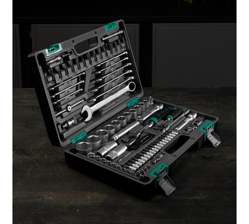 Набор инструментов, 1/2, 1/4, CrV, пластиковый кейс, 82 предмета Stels