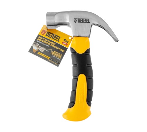 Молоток-гвоздодер мини, боек с магнитом, фибергласовая двухкомпонентная рукоятка, 9oz, 250г// Denzel