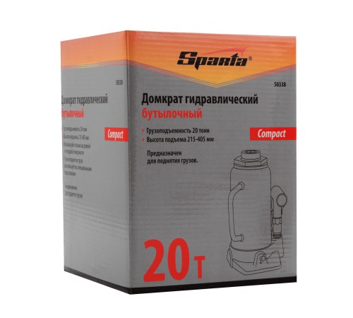 Домкрат гидравлический бутылочный 20 т, h подъема 215-405 мм Sparta Compact