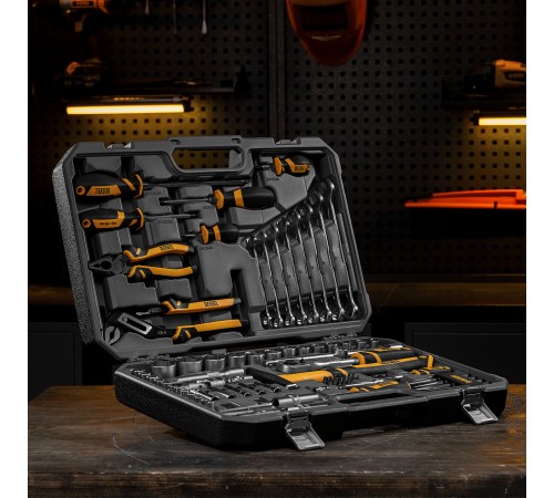 Набор инструментов, 1/2", 1/4", CrV, S2, пластиковый кейс, 84 предмета Denzel
